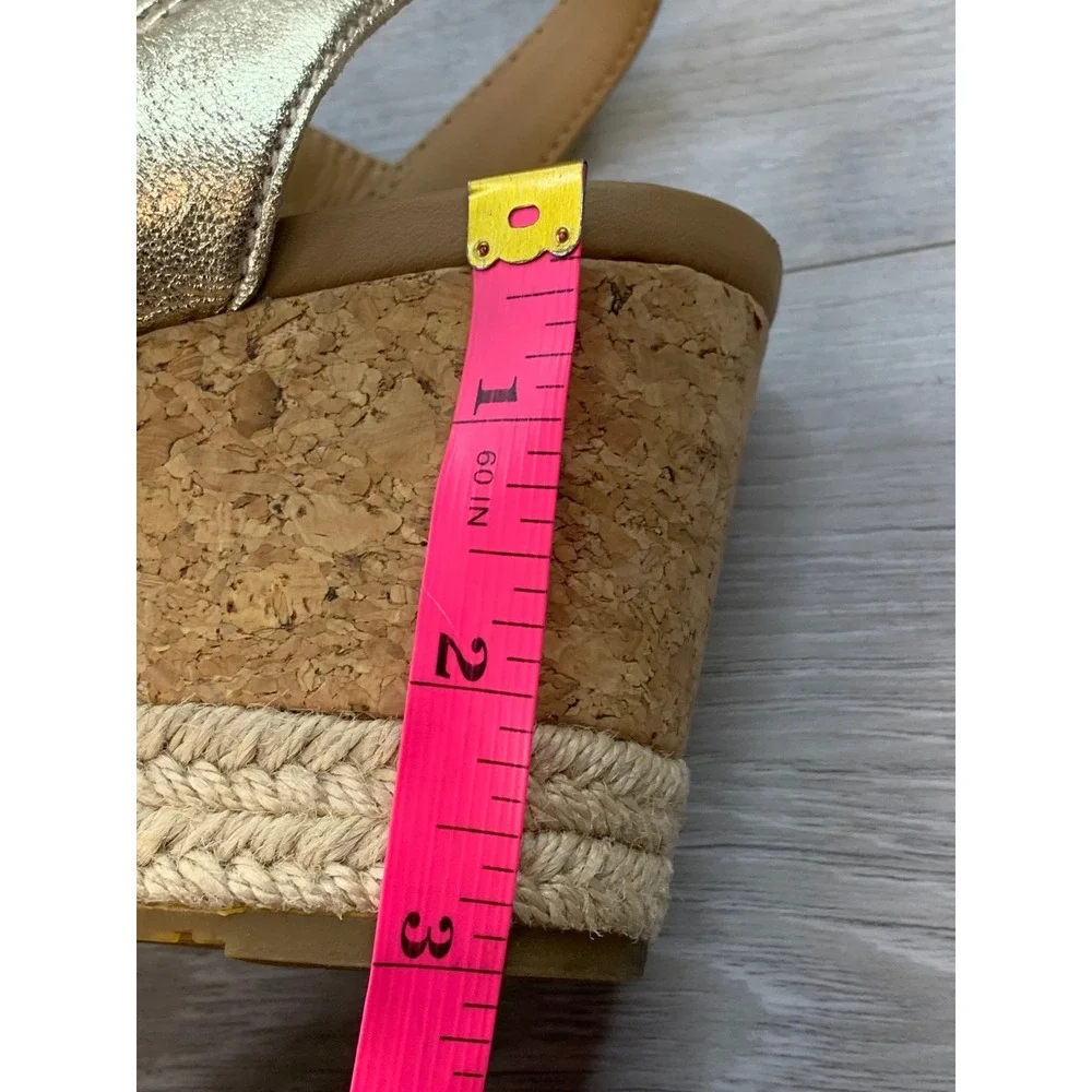 UGG Yarrow Women's Metallic Gold Leather Cork Espadrille Wedge Sandals 7